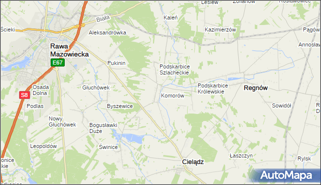 mapa Komorów gmina Cielądz, Komorów gmina Cielądz na mapie Targeo