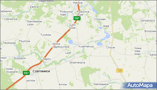 mapa Krzemienica gmina Czerniewice, Krzemienica gmina Czerniewice na mapie Targeo