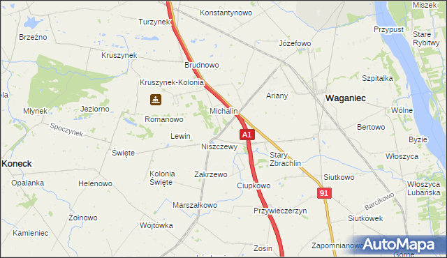 mapa Michalinek gmina Waganiec, Michalinek gmina Waganiec na mapie Targeo