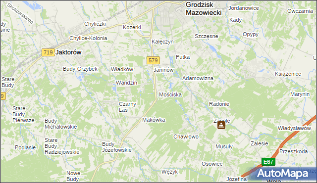 mapa Mościska gmina Grodzisk Mazowiecki, Mościska gmina Grodzisk Mazowiecki na mapie Targeo