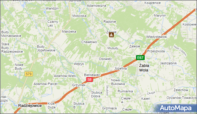 mapa Osowiec gmina Żabia Wola, Osowiec gmina Żabia Wola na mapie Targeo