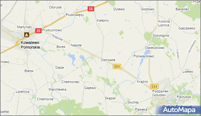 mapa Ostrowite gmina Golub-Dobrzyń, Ostrowite gmina Golub-Dobrzyń na mapie Targeo