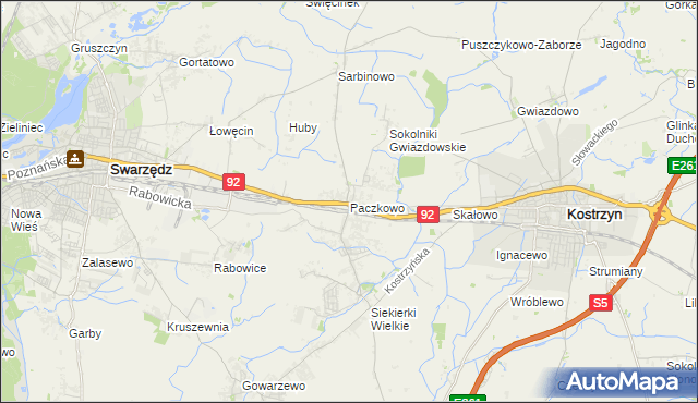 mapa Paczkowo gmina Swarzędz, Paczkowo gmina Swarzędz na mapie Targeo