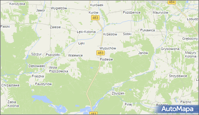 mapa Podlesie gmina Zelów, Podlesie gmina Zelów na mapie Targeo