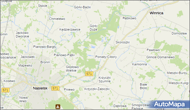 mapa Poniaty-Cibory, Poniaty-Cibory na mapie Targeo