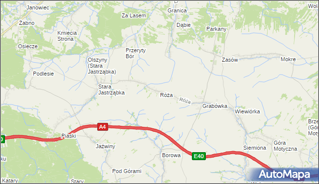 mapa Róża gmina Czarna, Róża gmina Czarna na mapie Targeo