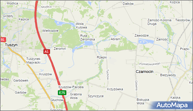 mapa Rzepki gmina Czarnocin, Rzepki gmina Czarnocin na mapie Targeo