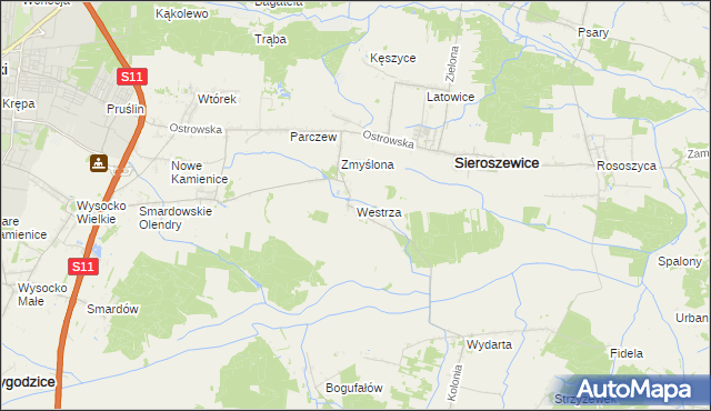 mapa Westrza, Westrza na mapie Targeo