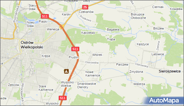 mapa Wtórek gmina Ostrów Wielkopolski, Wtórek gmina Ostrów Wielkopolski na mapie Targeo