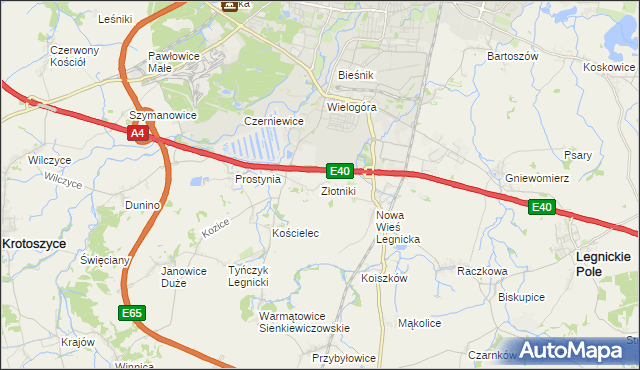 mapa Złotniki gmina Krotoszyce, Złotniki gmina Krotoszyce na mapie Targeo