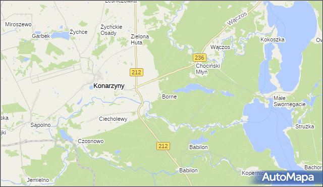 mapa Borne gmina Chojnice, Borne gmina Chojnice na mapie Targeo
