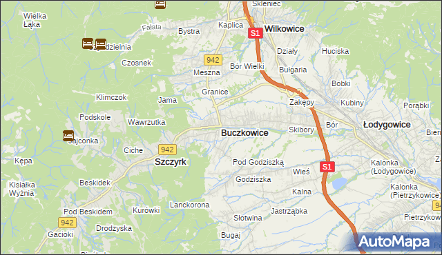 mapa Buczkowice, Buczkowice na mapie Targeo