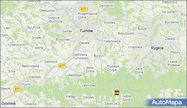 mapa Burzyn gmina Tuchów, Burzyn gmina Tuchów na mapie Targeo