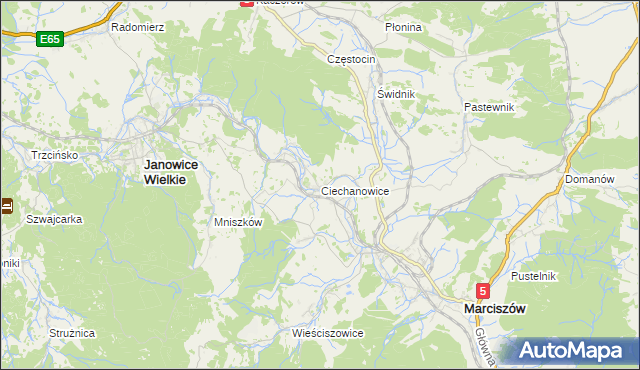 mapa Ciechanowice, Ciechanowice na mapie Targeo
