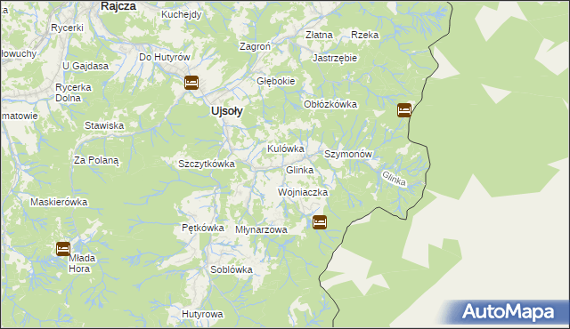 mapa Glinka gmina Ujsoły, Glinka gmina Ujsoły na mapie Targeo