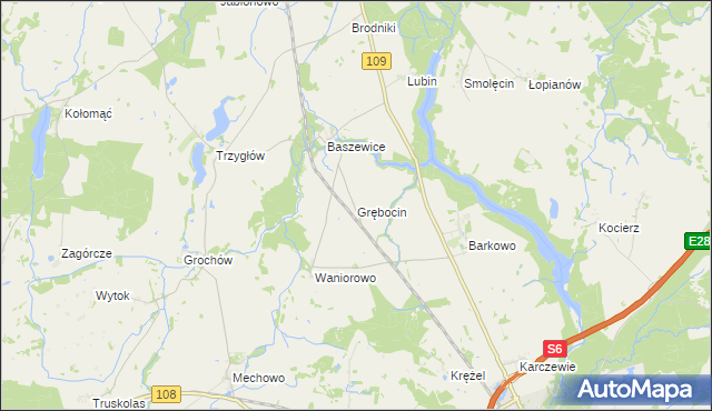 mapa Grębocin gmina Gryfice, Grębocin gmina Gryfice na mapie Targeo