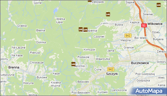 mapa Klimczok, Klimczok na mapie Targeo