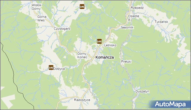 mapa Komańcza, Komańcza na mapie Targeo