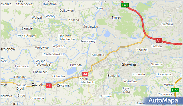 mapa Kopanka gmina Skawina, Kopanka gmina Skawina na mapie Targeo