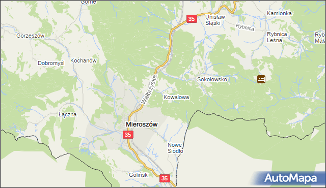 mapa Kowalowa gmina Mieroszów, Kowalowa gmina Mieroszów na mapie Targeo