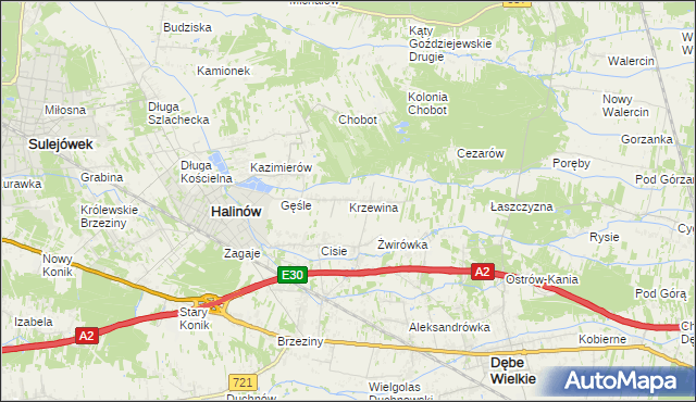 mapa Krzewina gmina Halinów, Krzewina gmina Halinów na mapie Targeo