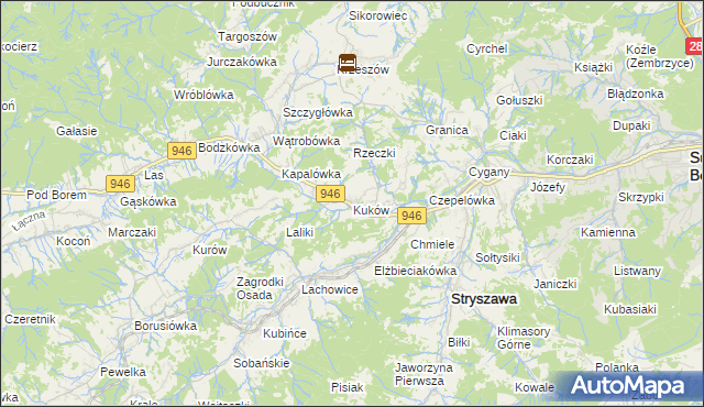 mapa Kuków gmina Stryszawa, Kuków gmina Stryszawa na mapie Targeo