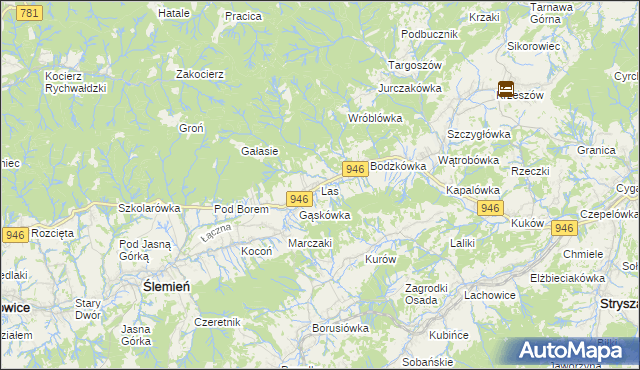 mapa Las gmina Ślemień, Las gmina Ślemień na mapie Targeo