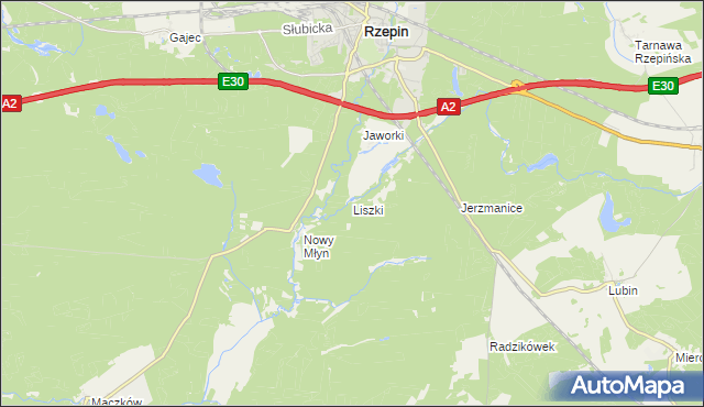 mapa Liszki gmina Rzepin, Liszki gmina Rzepin na mapie Targeo