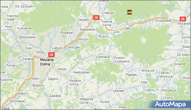 mapa Łostówka, Łostówka na mapie Targeo