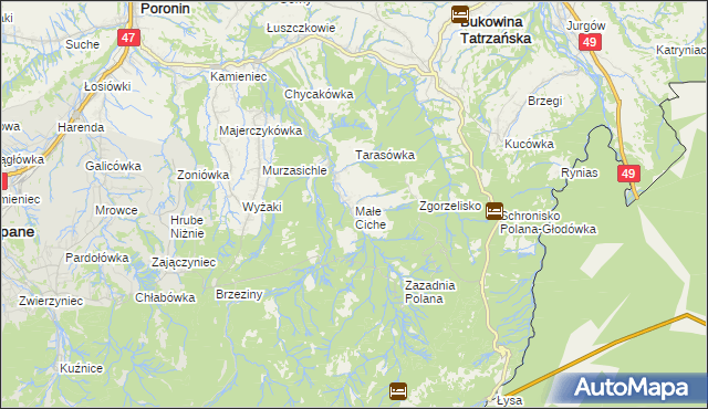 mapa Małe Ciche, Małe Ciche na mapie Targeo