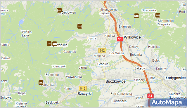 mapa Meszna gmina Wilkowice, Meszna gmina Wilkowice na mapie Targeo