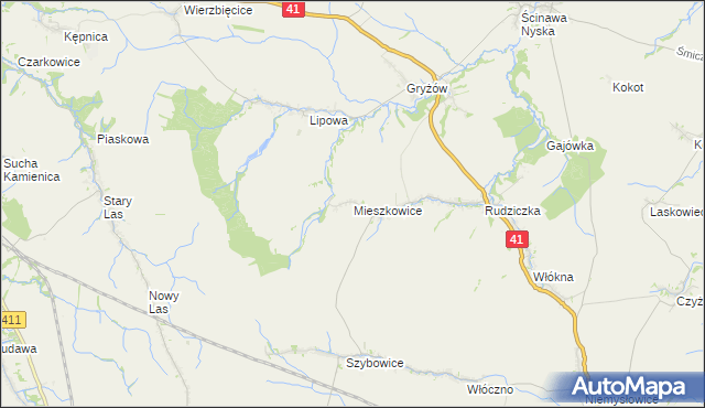 mapa Mieszkowice gmina Prudnik, Mieszkowice gmina Prudnik na mapie Targeo