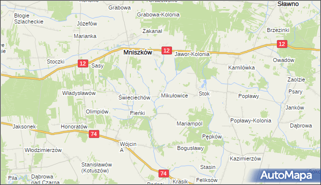 mapa Mikułowice gmina Mniszków, Mikułowice gmina Mniszków na mapie Targeo