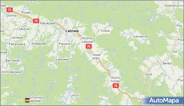 mapa Nowa Wieś gmina Łabowa, Nowa Wieś gmina Łabowa na mapie Targeo