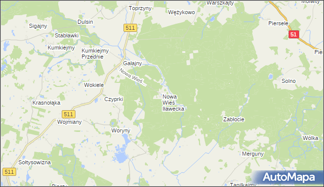mapa Nowa Wieś Iławecka, Nowa Wieś Iławecka na mapie Targeo