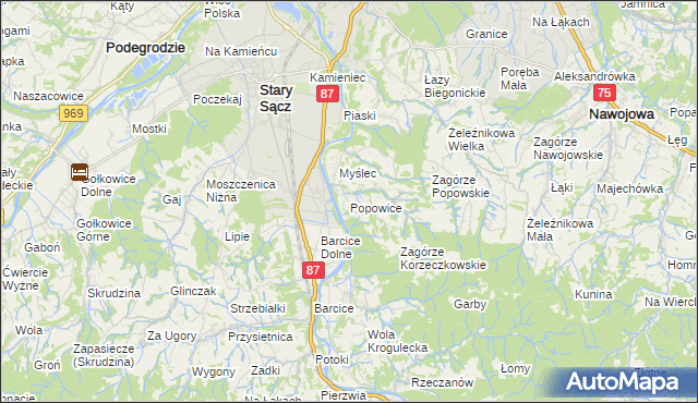 mapa Popowice gmina Stary Sącz, Popowice gmina Stary Sącz na mapie Targeo