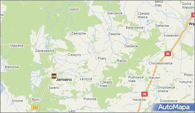 mapa Psary gmina Jemielno, Psary gmina Jemielno na mapie Targeo
