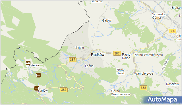 mapa Radków powiat kłodzki, Radków powiat kłodzki na mapie Targeo