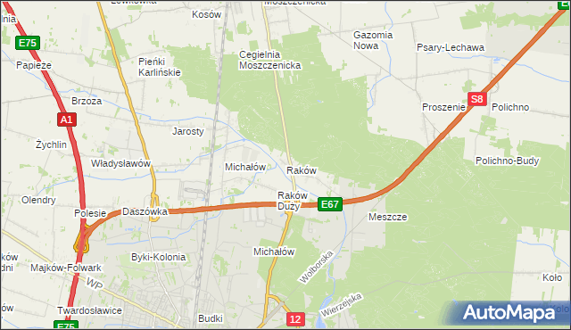 mapa Raków gmina Moszczenica, Raków gmina Moszczenica na mapie Targeo