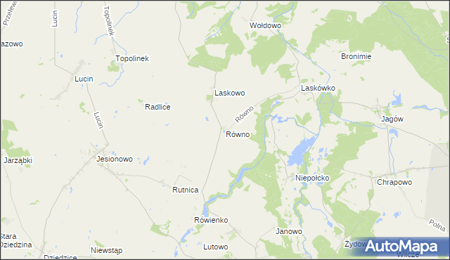 mapa Równo gmina Barlinek, Równo gmina Barlinek na mapie Targeo