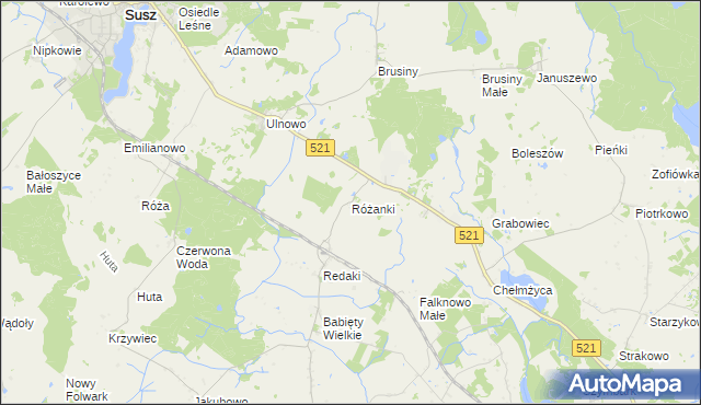 mapa Różanki gmina Susz, Różanki gmina Susz na mapie Targeo