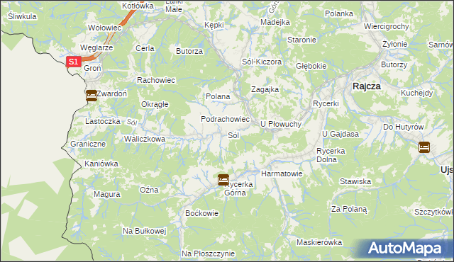 mapa Sól gmina Rajcza, Sól gmina Rajcza na mapie Targeo