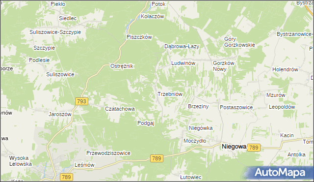mapa Trzebniów, Trzebniów na mapie Targeo