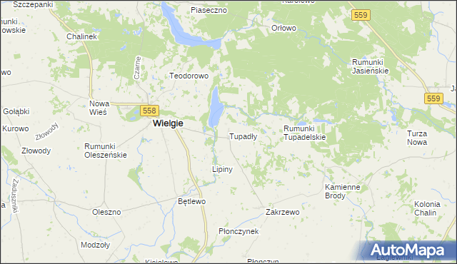 mapa Tupadły gmina Wielgie, Tupadły gmina Wielgie na mapie Targeo