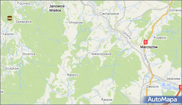 mapa Wieściszowice, Wieściszowice na mapie Targeo