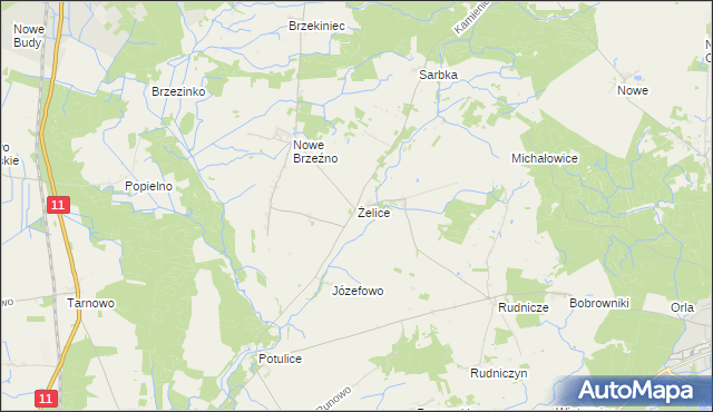 mapa Żelice gmina Wągrowiec, Żelice gmina Wągrowiec na mapie Targeo