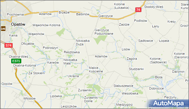 mapa Adamów gmina Lipnik, Adamów gmina Lipnik na mapie Targeo