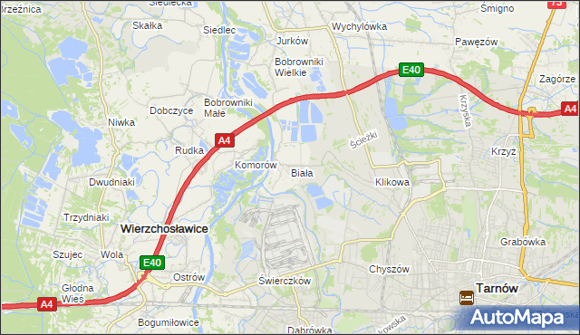 mapa Biała gmina Tarnów, Biała gmina Tarnów na mapie Targeo