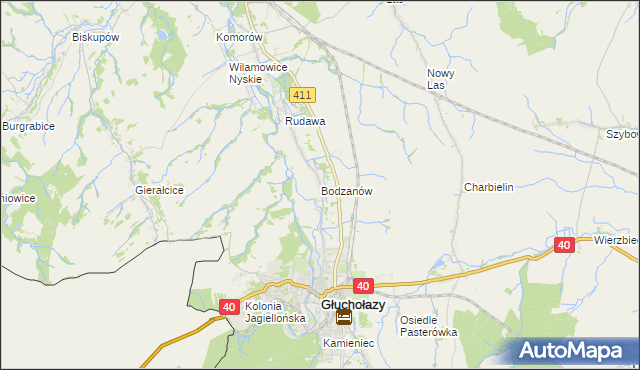 mapa Bodzanów gmina Głuchołazy, Bodzanów gmina Głuchołazy na mapie Targeo