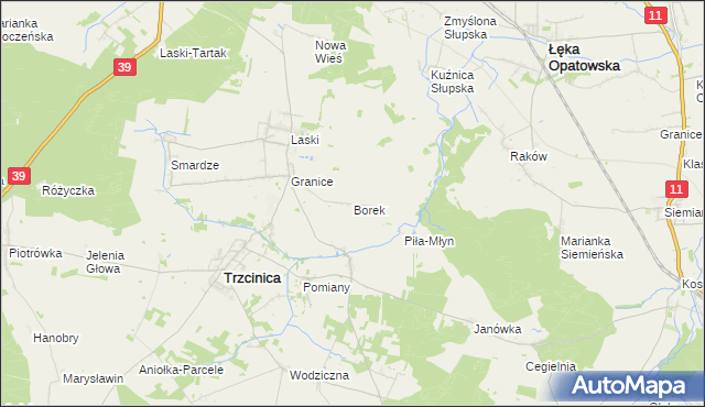 mapa Borek gmina Trzcinica, Borek gmina Trzcinica na mapie Targeo